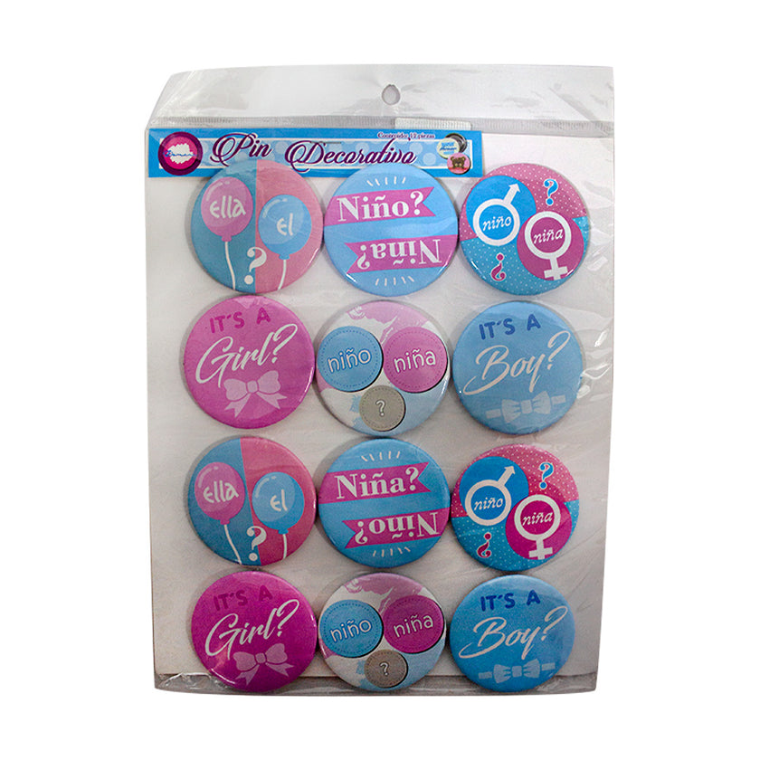 Botón / Pin decorativo revelación de sexo 12pz