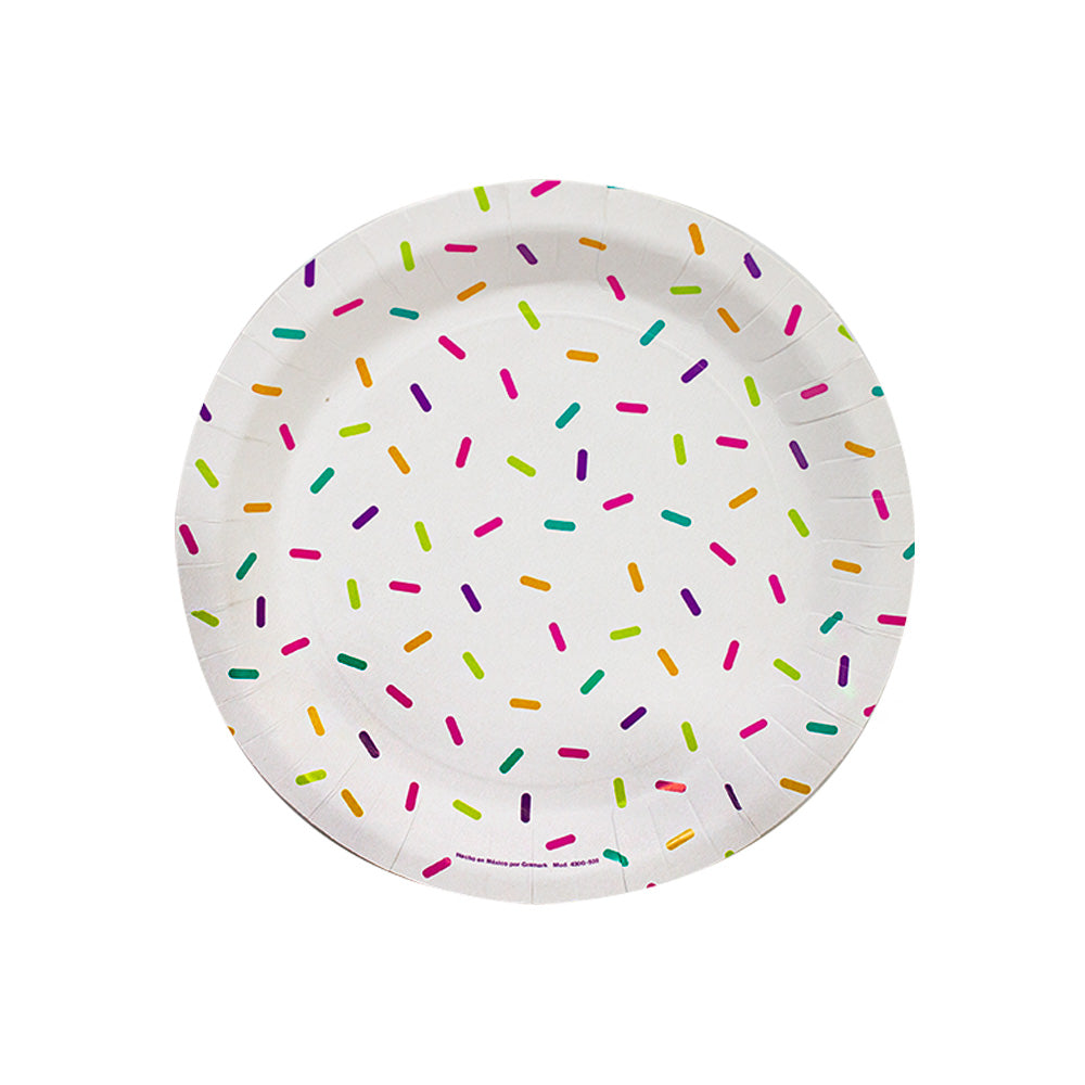 Plato Chispas de colores 1pqt