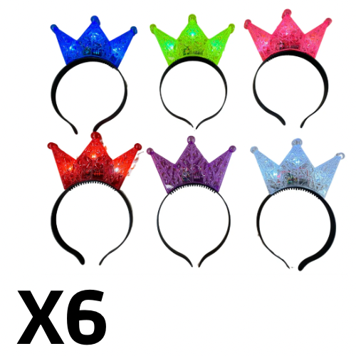 Diademas en forma de corona c/luz 6pzas