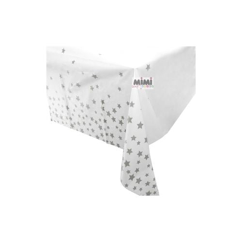 Mantel Rectangular c. Blanco con estrellas plateadas c/ 1pq