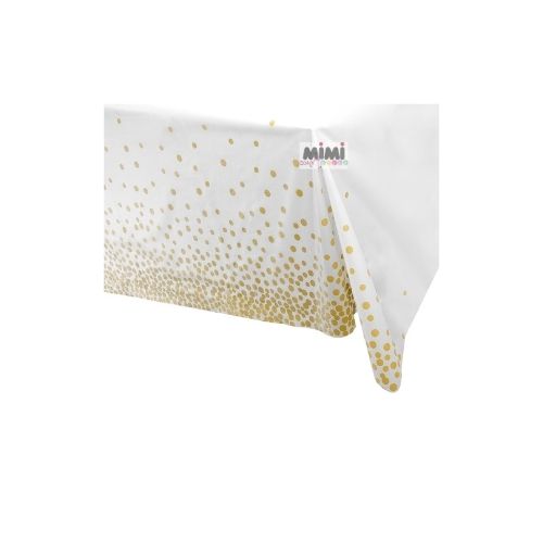 Mantel Rectangular c. Blanco con puntos dorados c/ 1pq