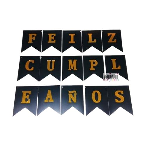 Banderín Negro Feliz Cumpleaños 1 paquete